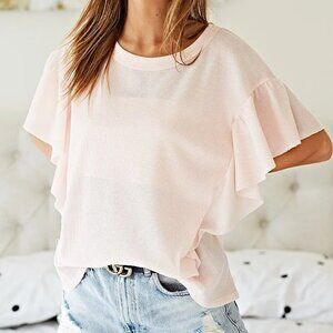 NWT BiBi‎ Thermal Knit with Ruffled Sleeve Top